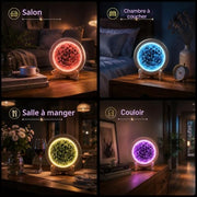 Color-changing DIY moon lamp used as decorative lighting in a living room, bedroom, dining room and hallway