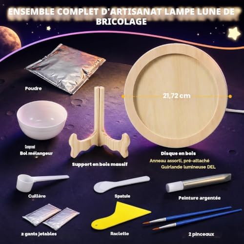 Complete DIY moon lamp craft kit with wooden stand, modeling powder, paint and tools