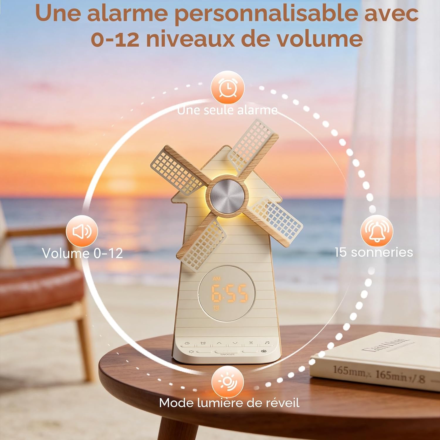 Adjustable alarm volume with multiple ringtone options
