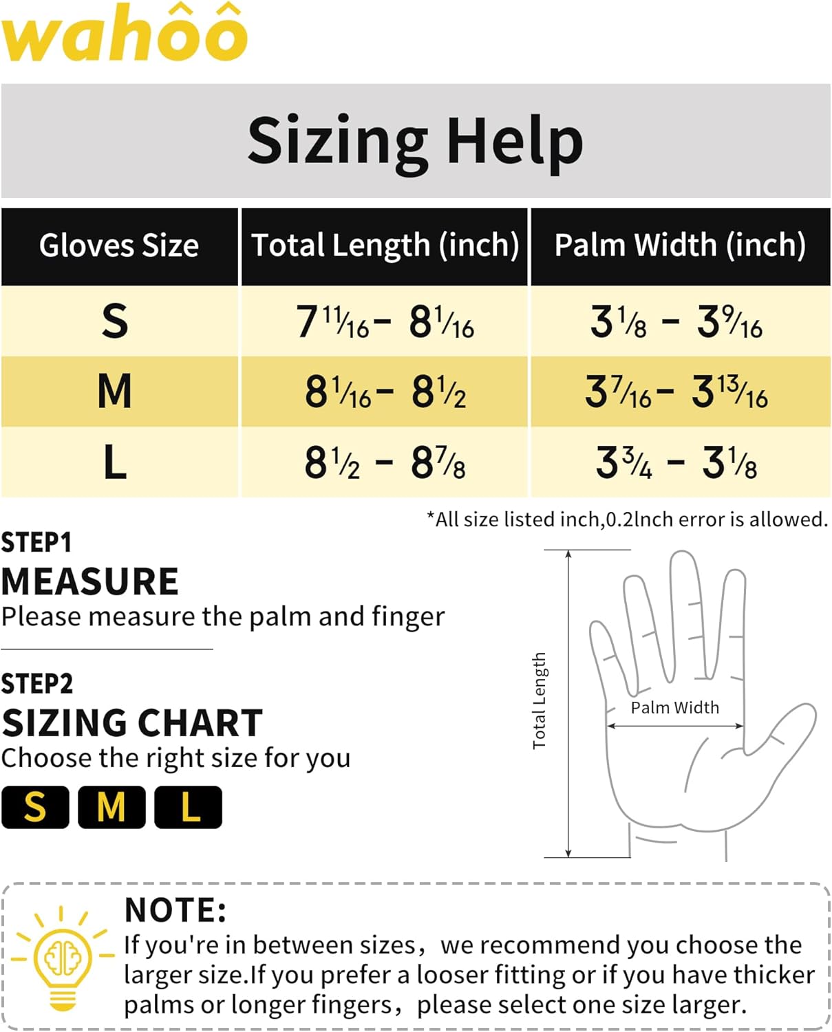 Detailed size chart for food-grade cut-resistant gloves in S, M, and L.