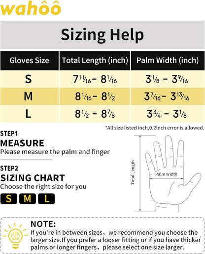 Detailed size chart for food-grade cut-resistant gloves in S, M, and L.