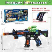 Dinosaur toy blaster dimensions and 3 AA battery compartment details