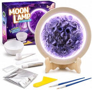 DIY moon lamp craft kit with glowing moon, remote control, wooden stand, paint and crafting accessories