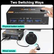 KVM switch with physical button and wired remote switching