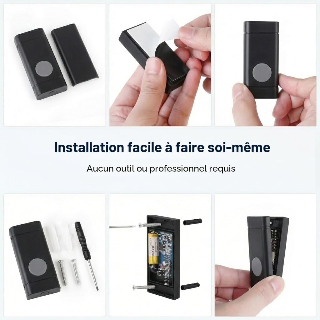 Easy installation of wireless doorbell with adhesive and screws