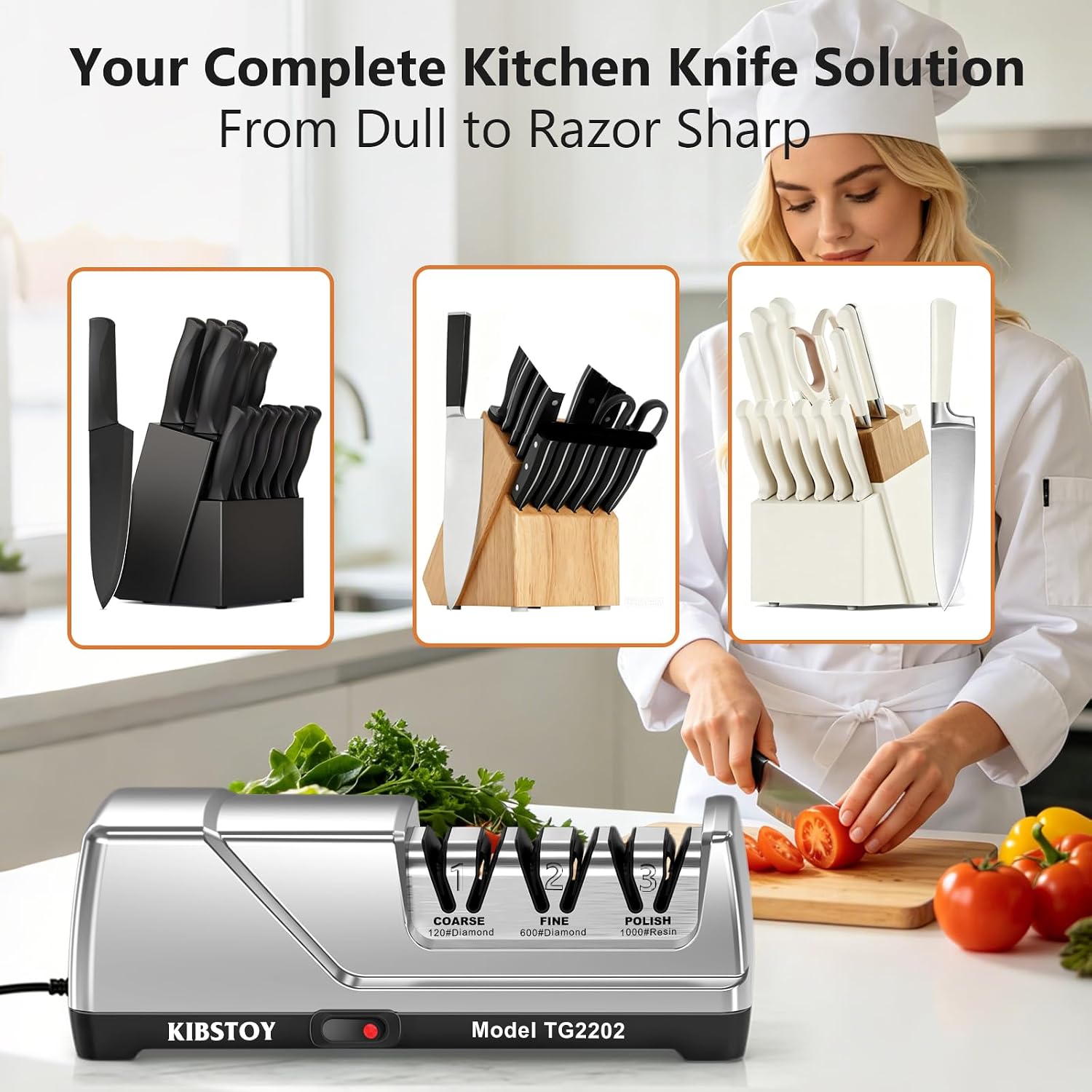 Electric knife sharpener compatible with various kitchen knife sets