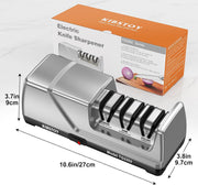 Professional electric knife sharpener dimensions and product packaging