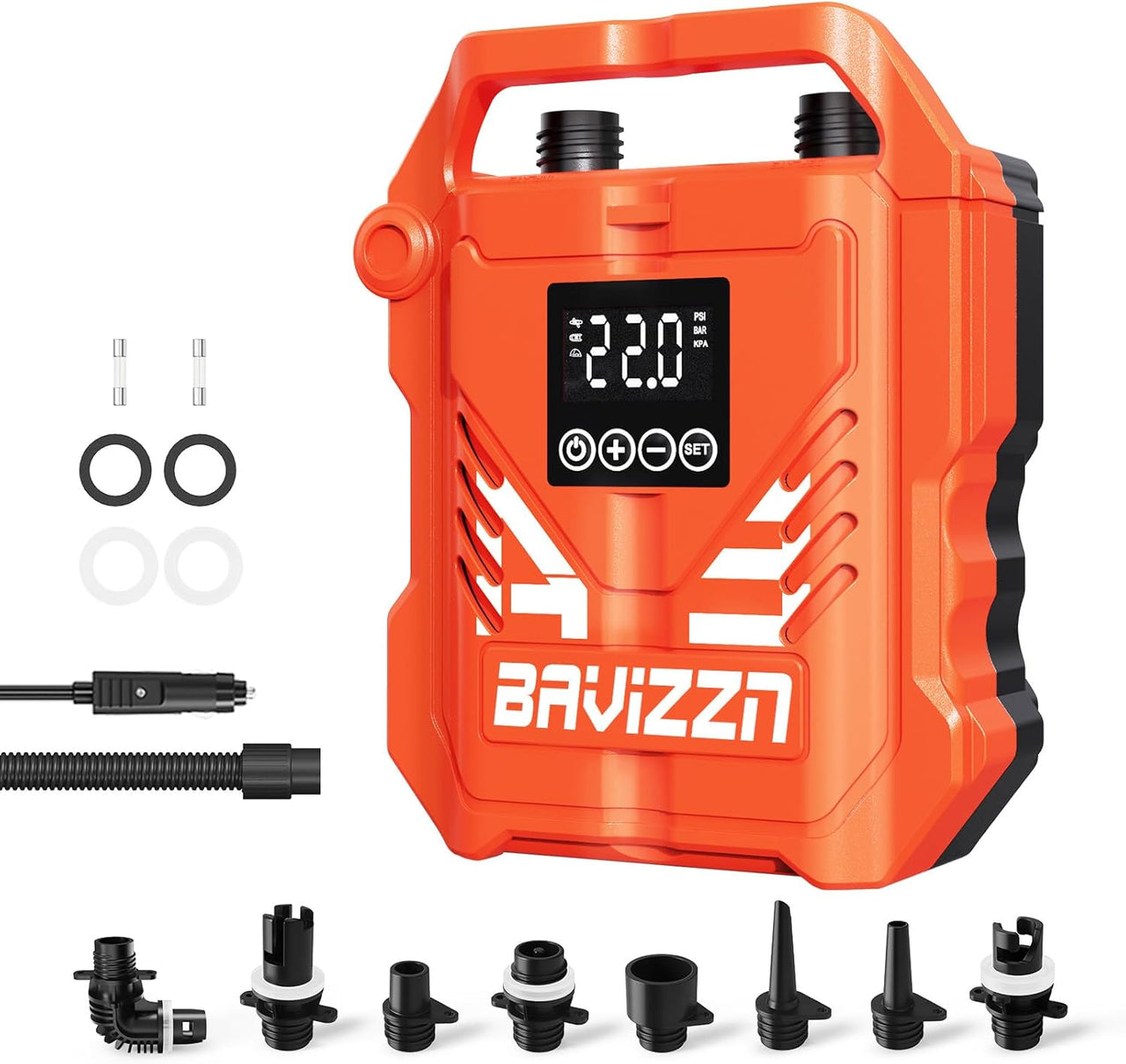 22 PSI electric SUP pump with LCD display and multiple nozzles