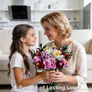 Long-lasting botanical flower bouquet building set shared as a meaningful gift