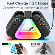 Switch 2 controller charger with LED indicators and fast 2.5-hour charge time