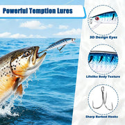 Lifelike fishing lure catching a trout with sharp barbed hooks