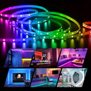 Flexible RGB LED strips displaying different colors