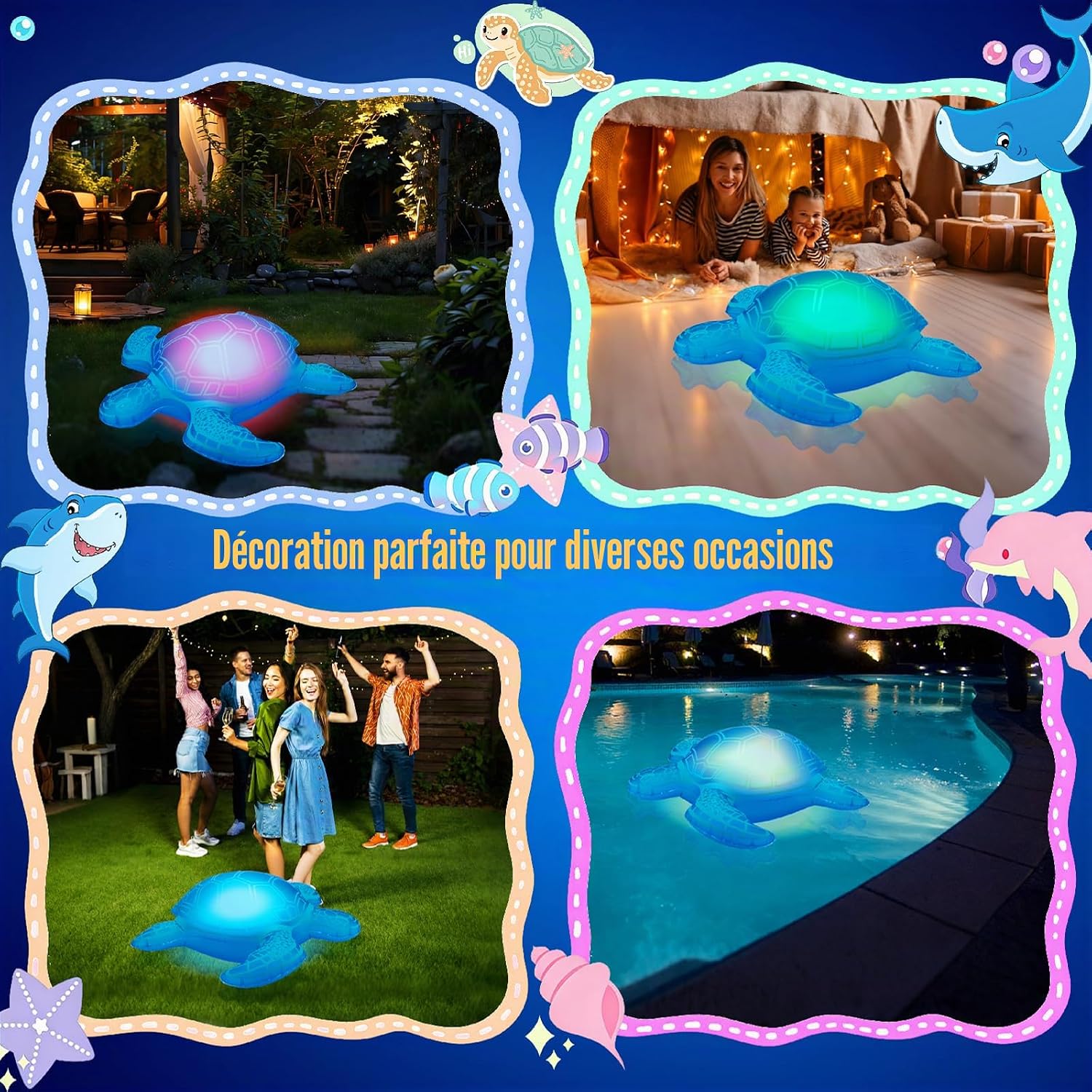 Solar floating turtle light decorating backyard parties and outdoor spaces
