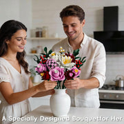 Decorative botanical flower bouquet building set displayed as a thoughtful gift for women