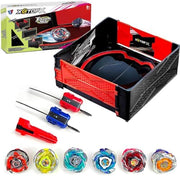 Complete foldable X battle arena set with 6 spinning tops and multiple launchers