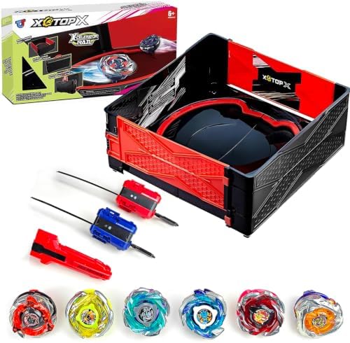 Complete foldable X battle arena set with 6 spinning tops and multiple launchers