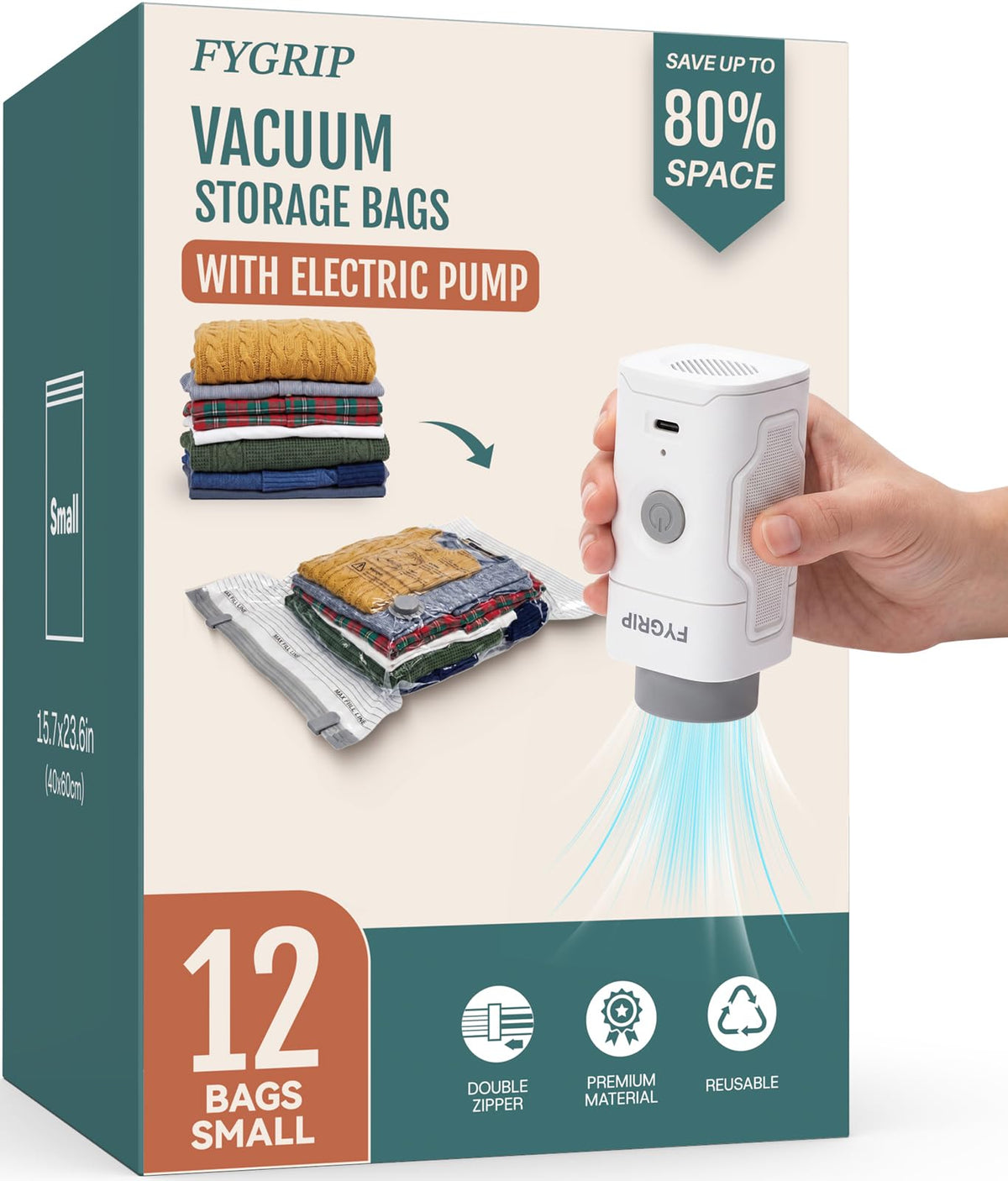 FYGRIP 12 small vacuum storage bags with rechargeable electric pump