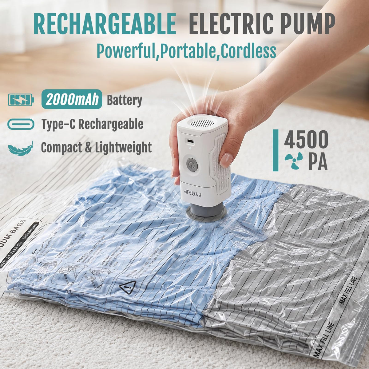 FYGRIP rechargeable electric pump for vacuum storage bags