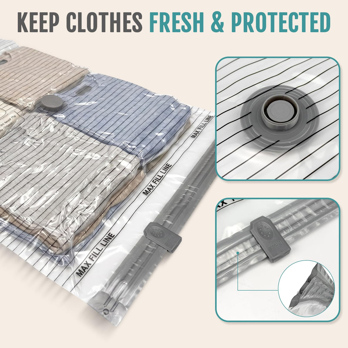 FYGRIP vacuum storage bag double zipper and valve seal