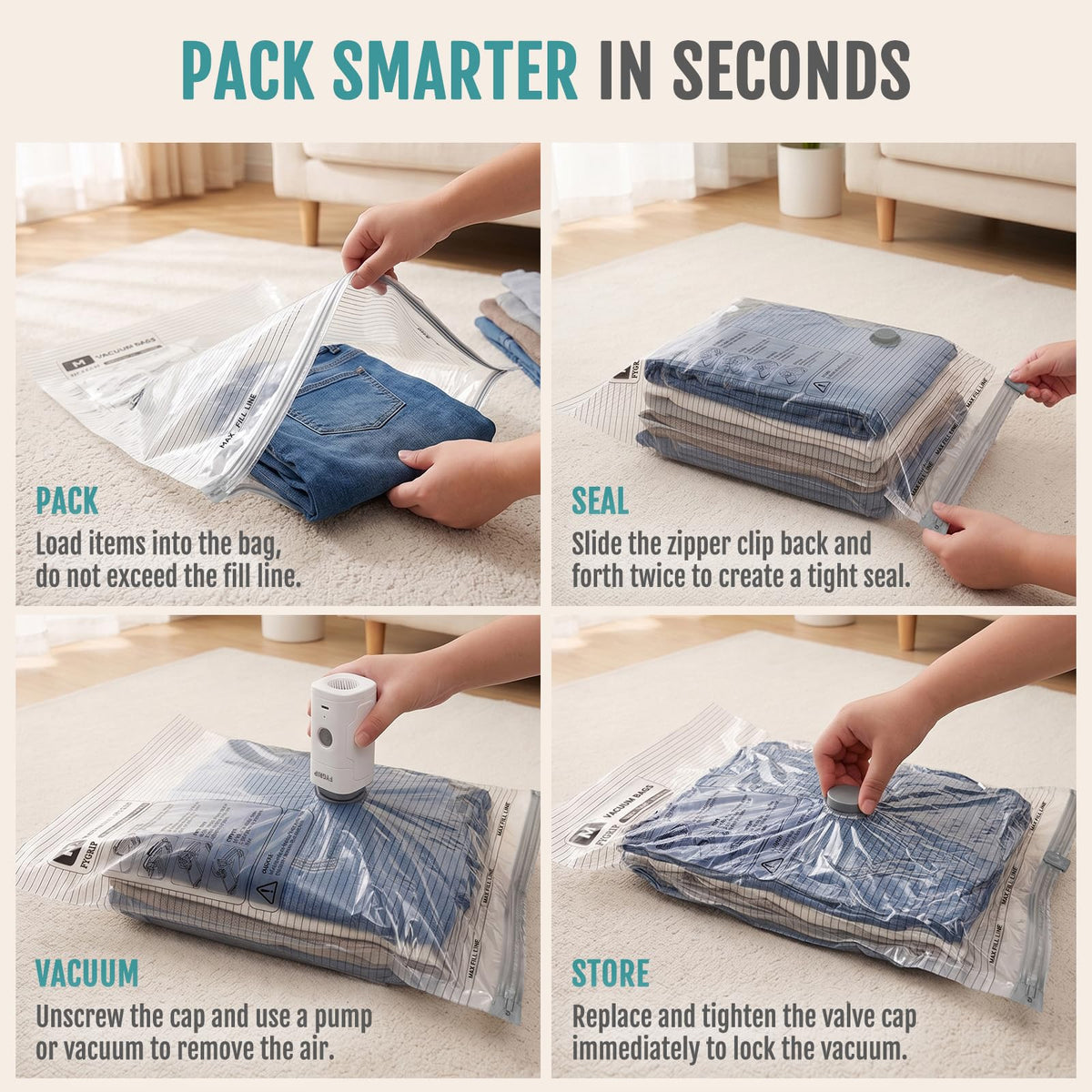FYGRIP vacuum storage bag packing and sealing instructions