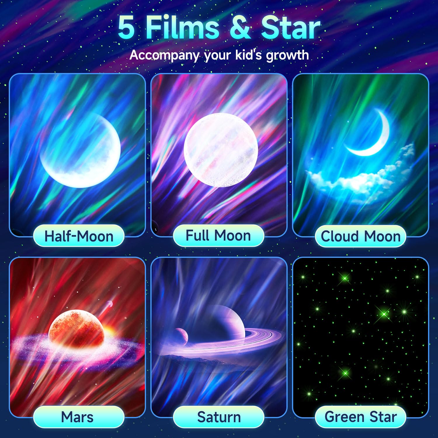 Galaxy projector with moon Mars Saturn and star projection scenes