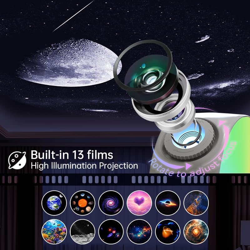 13 built-in galaxy film slides with adjustable projection lens