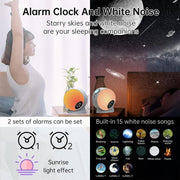 Dual alarm clock with white noise and sunrise simulation features