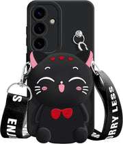 Samsung Galaxy S24 black cat phone case with cute 3D cat design front view
