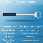 Product specifications showing retriever length and materials