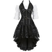 Black chain-detail piratecore corset outfit with lace skirt