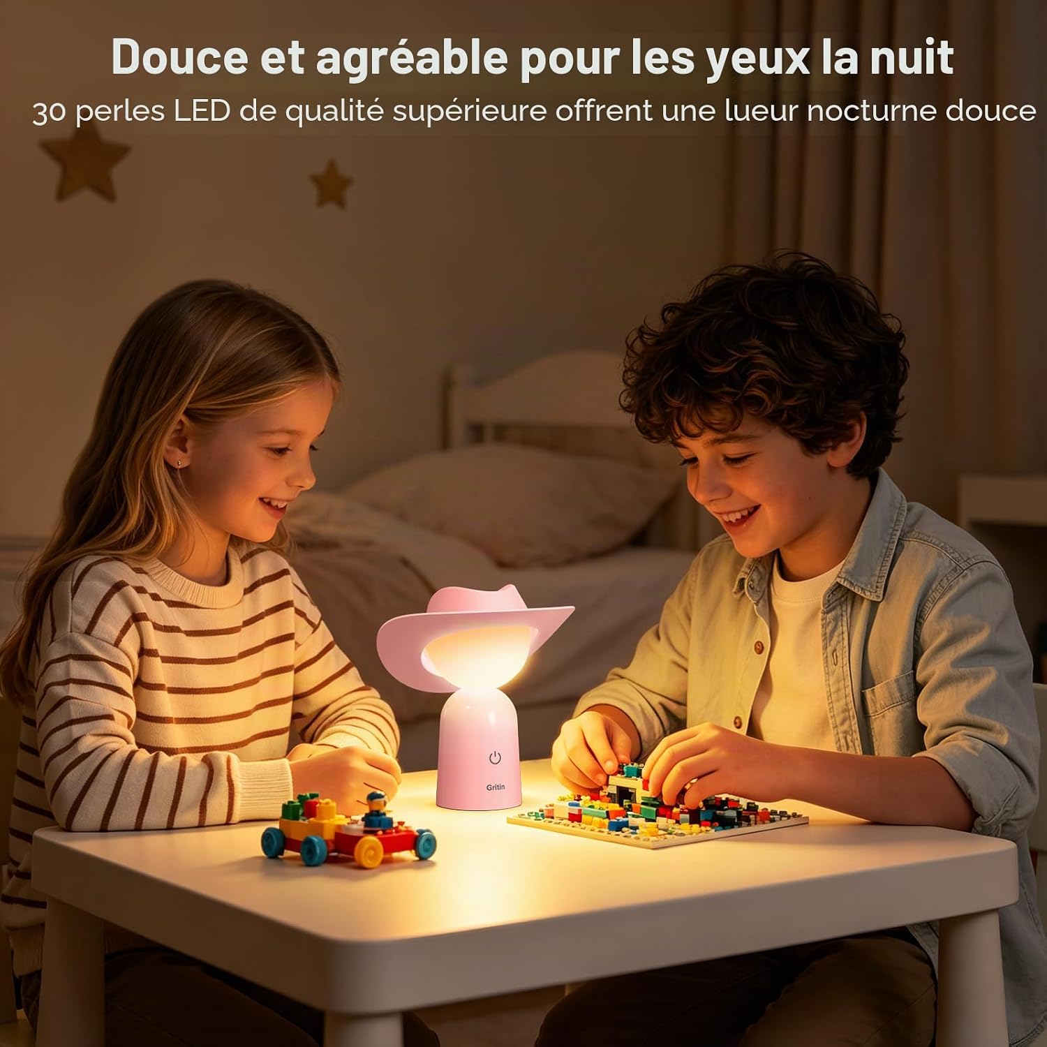 Gritin pink LED night light used in a children's bedroom