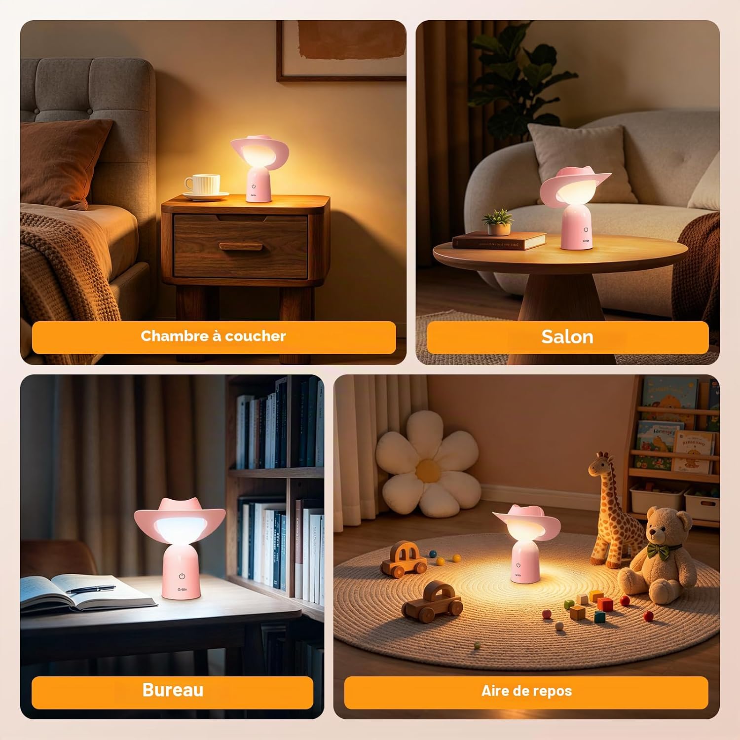 Gritin pink cowboy hat table lamp for bedroom and living room