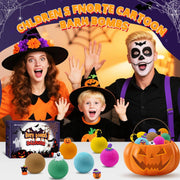 Family dressed for Halloween enjoying bath bomb gift set