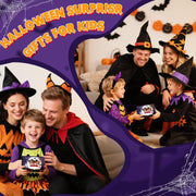 Kids exchanging Halloween bath bomb gift set indoors