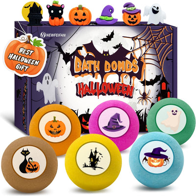 Halloween Bath Bombs for Kids – Set of 6 with Surprise Toys Inside & Rainbow Bubbles