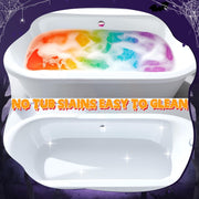 Rainbow fizz in tub showing clean and stain-free after bath