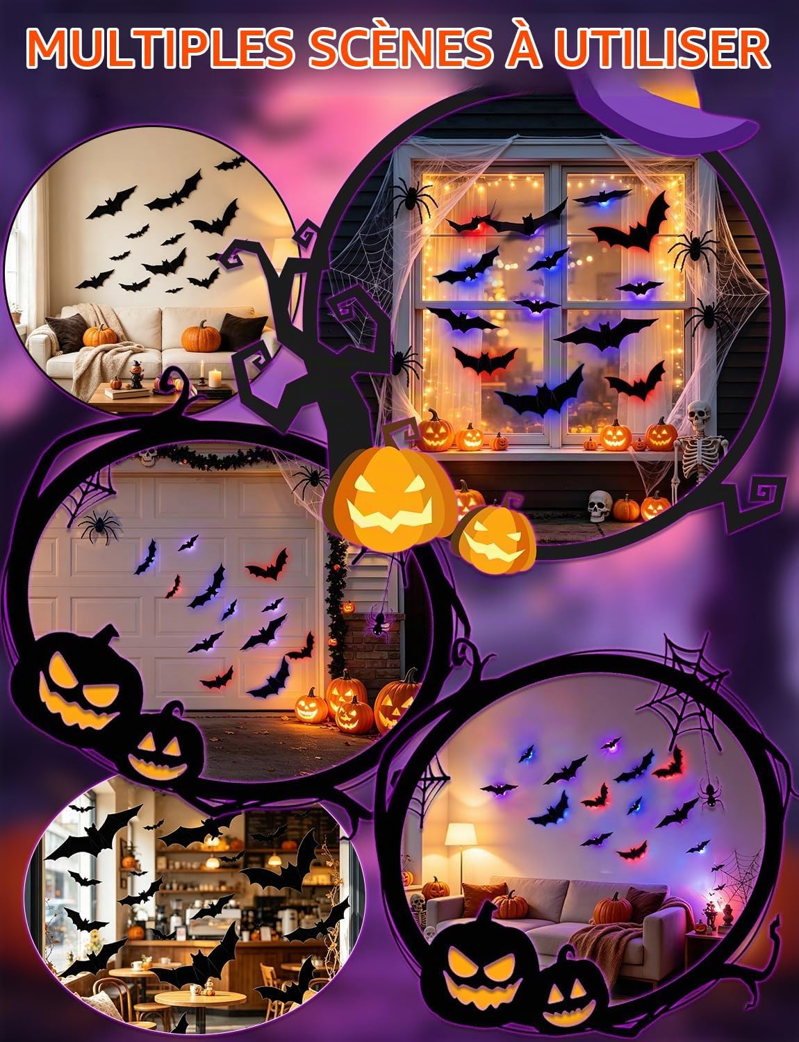 3D LED bats used for Halloween home, window and party decorations