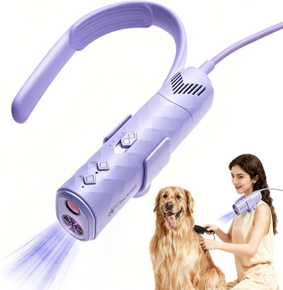 Hands-Free Pet Hair Dryer for Dogs & Cats, 110,000 RPM, Purple