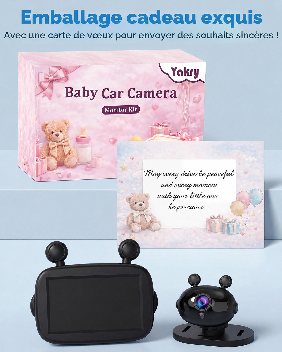 HD 1080P baby car camera monitor kit with gift-ready packaging