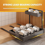 Strong load-bearing under sink storage rack holding multiple metal weights