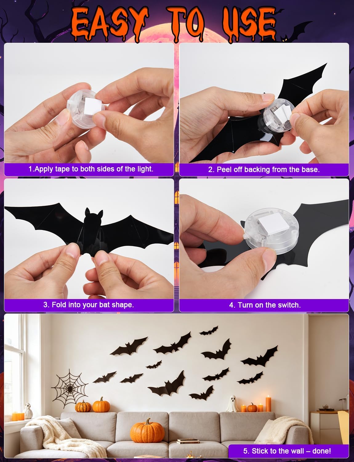 How to install 3D LED bat Halloween wall stickers step by step