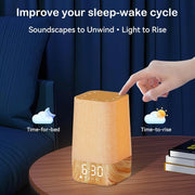 Hand activating time-to-rise mode on digital alarm clock.