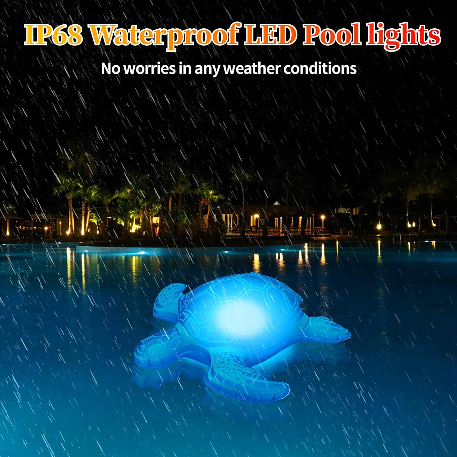 IP68 waterproof inflatable solar turtle pool light in rainy outdoor conditions