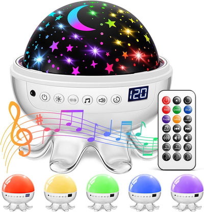 Jellyfish Baby Sound Machine with Star Projector, 30 Soothing Sounds, 31-Color Night Light, Remote Control & 4 HD Projection Films
