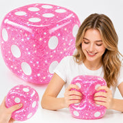 Jumbo pink squishy dice soft squeeze fidget toy with white dice dots
