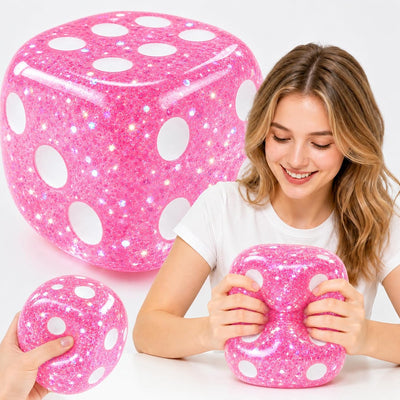 Jumbo Pink Squishy Dice, 4-Inch Soft Squeeze Fidget Toy