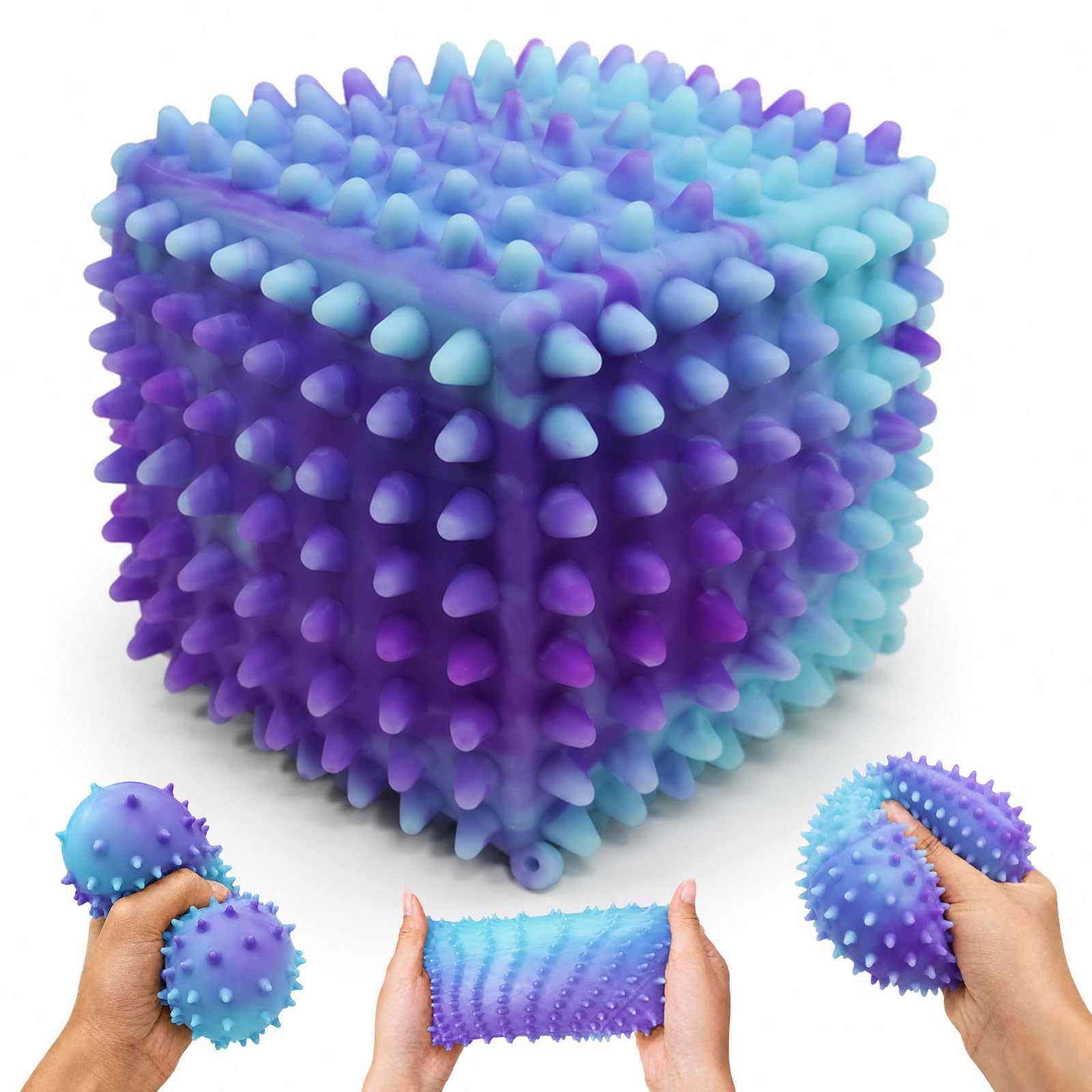 Jumbo sensory stress relief cube with soft spiky texture