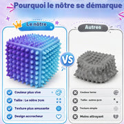 Jumbo spiky stress cube compared with a smaller stress toy