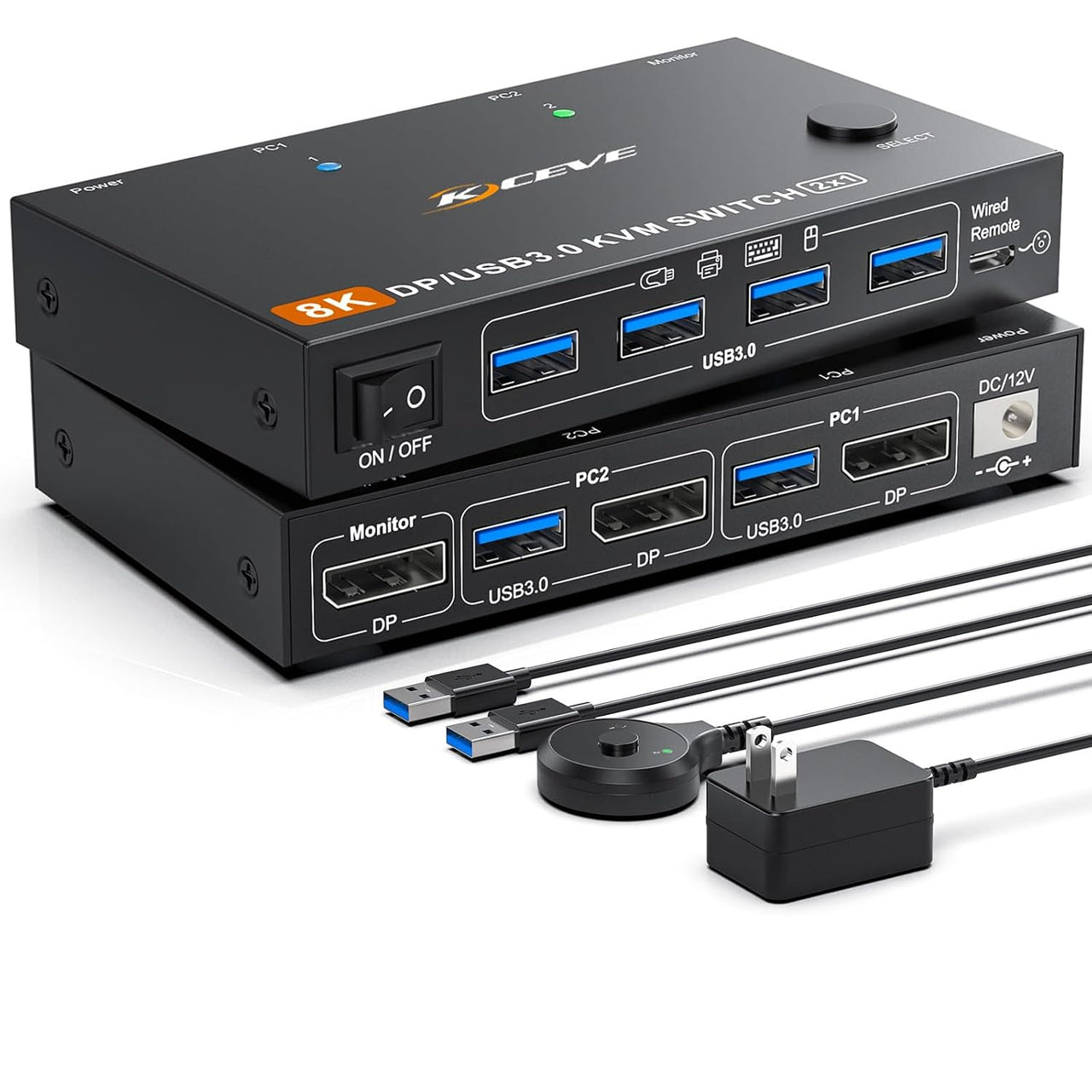 KCEVE DisplayPort 2.1 KVM switch for 2 PCs and 1 monitor with 8K and 4K 240Hz support