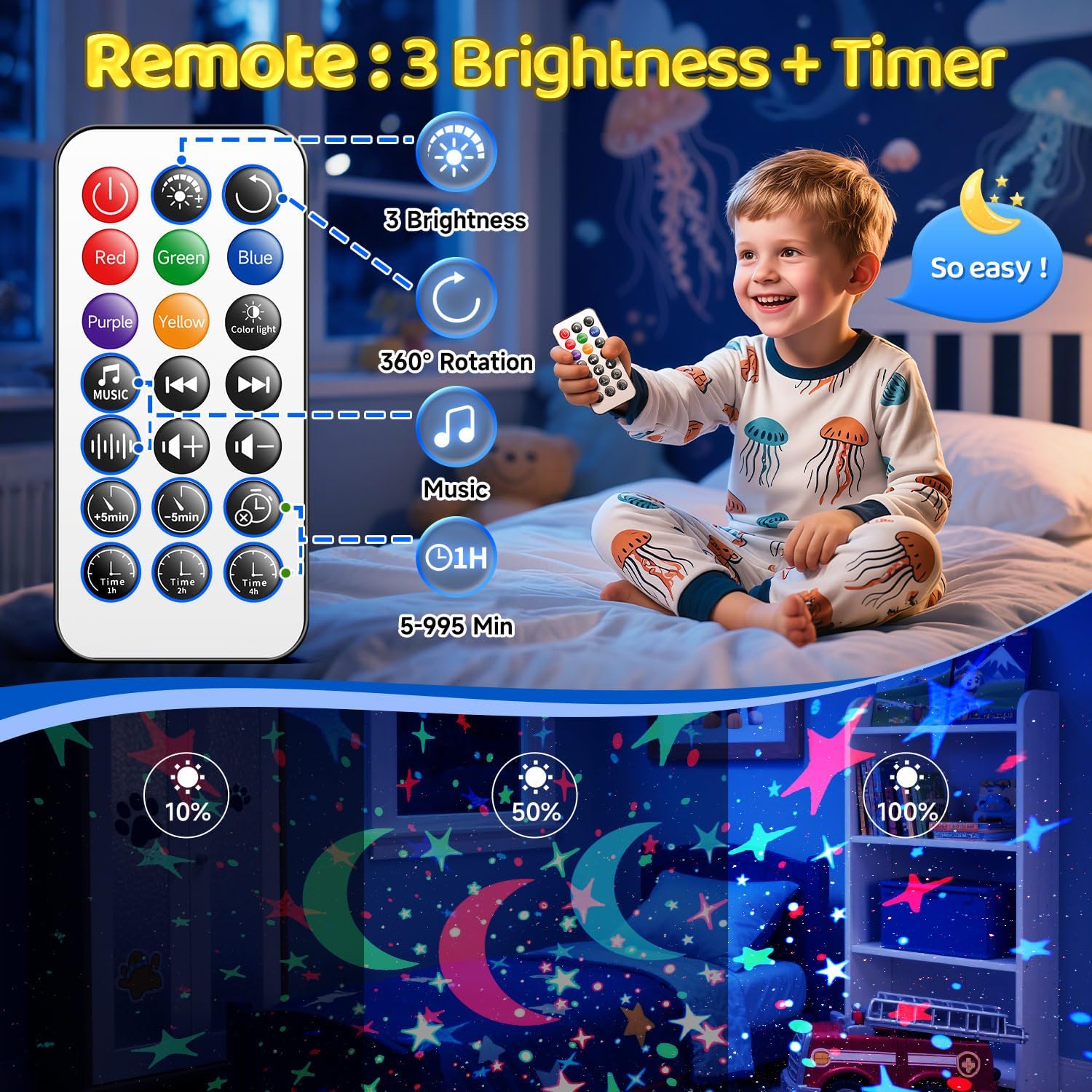 Four colorful HD projection film themes for jellyfish night light and baby sound machine